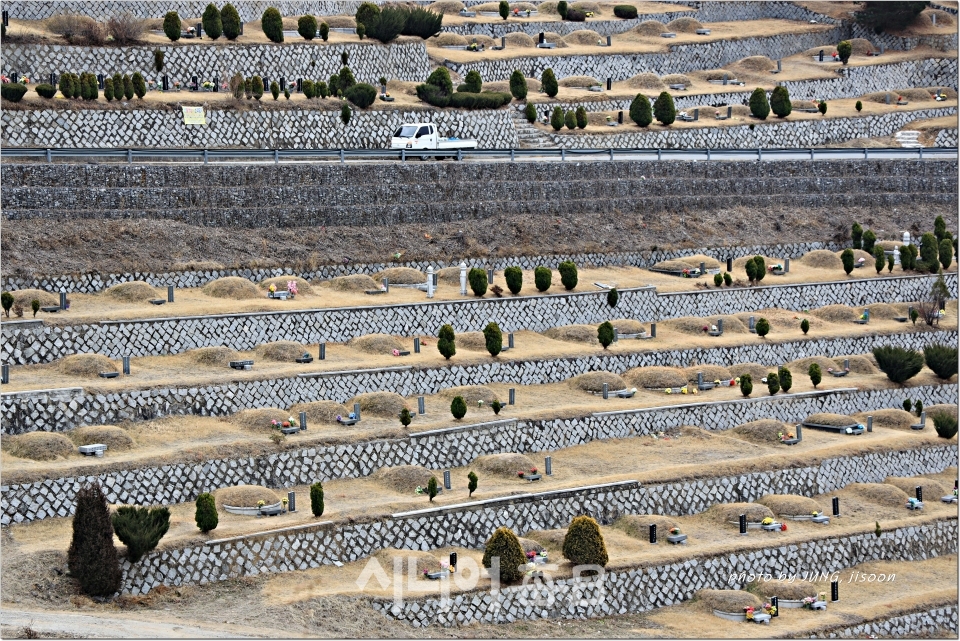 청구공원(공원묘지) 잘 정리 된 묘지들의 전경   정지순 기자