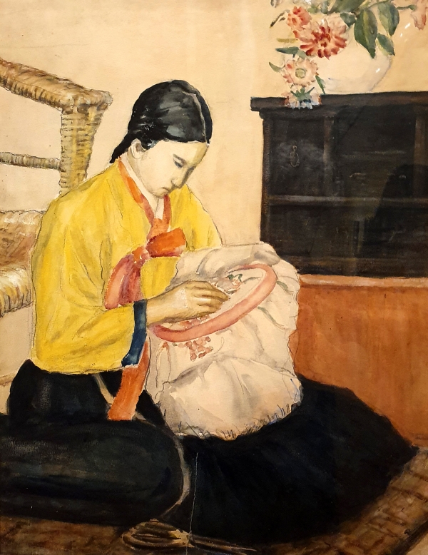 수놓는 소녀상, 1933, 61x40.5, watercolor on paper, 개인소장   김영창 기자