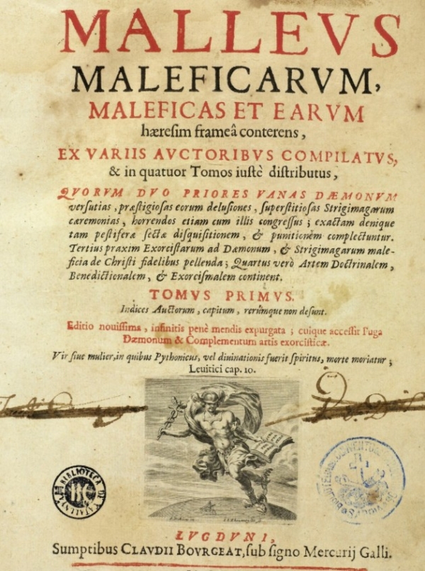 《마녀의 망치》라는 책은 도미니코 수도회의 수사인 요하네스 슈프랭거와 하인리히 크래머가 쓴 마녀사냥 교본이다. 위키피디아.