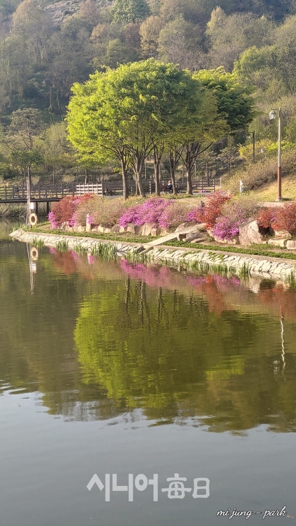 밀양아리랑대공원 호수가 아름답다. 박미정 기자
